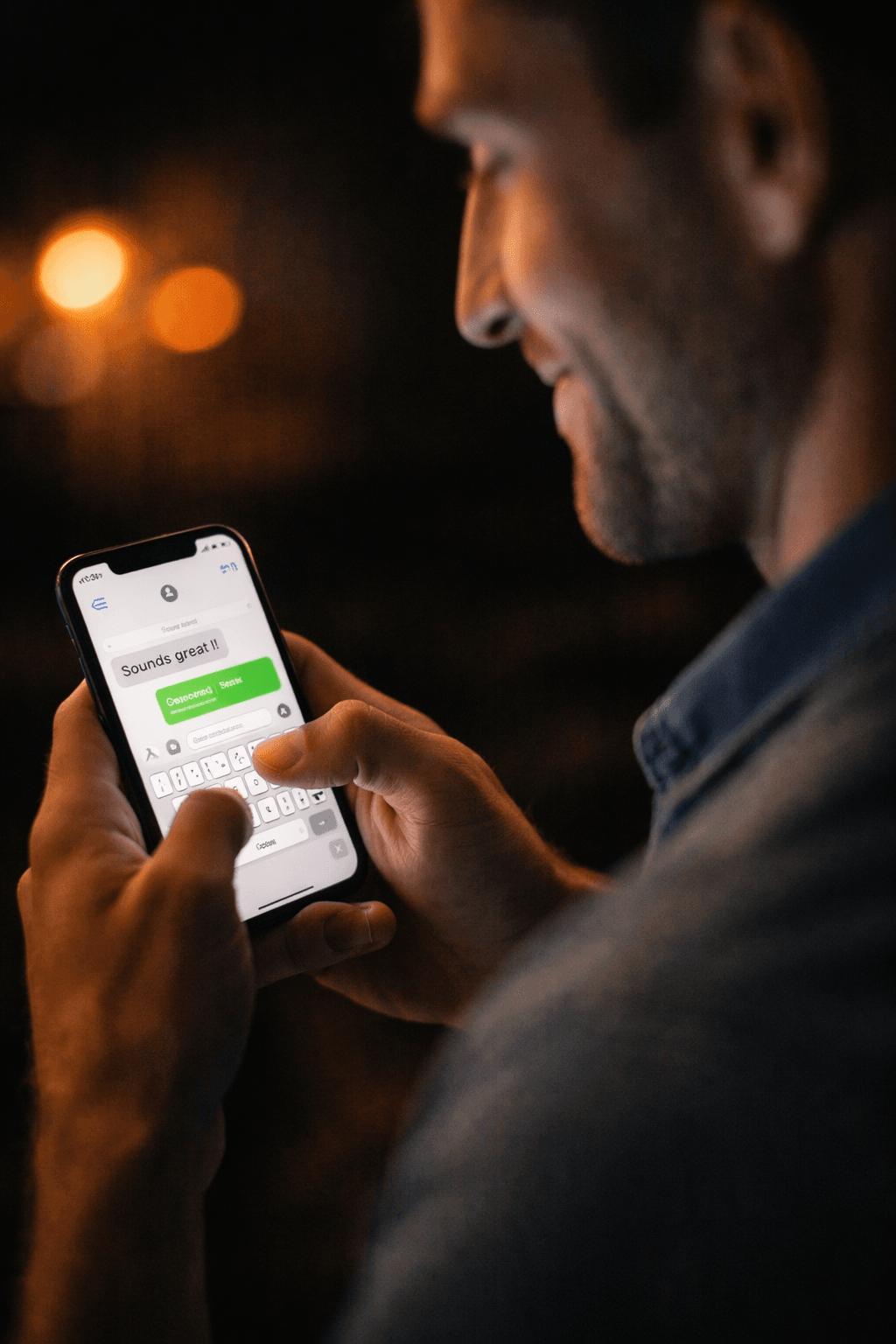 Person using a phone to represent message-based selling.